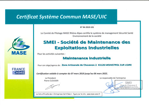 SMEI renouvelle sa certification MASE.